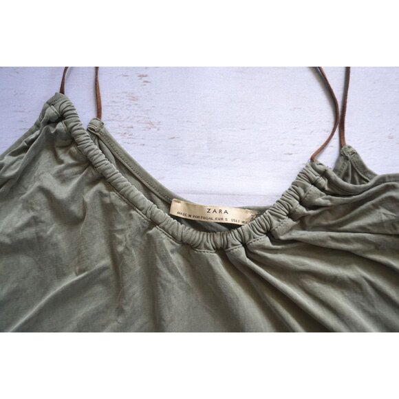 Zara Olive Green Satin Camisole Tank Top - Size S - Picture 2 of 4